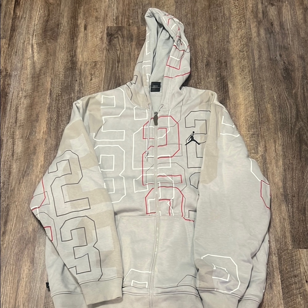 Jordan Gray Zip Up Hoodie with Red and Black Accents